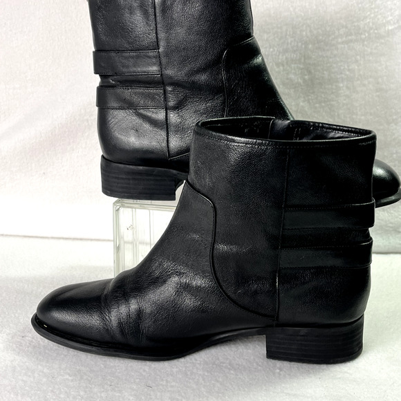 Nine West Boots Womens 9.5M Justthis Ankle Black Leather Buckle Strap Zip Boho - Picture 5 of 14